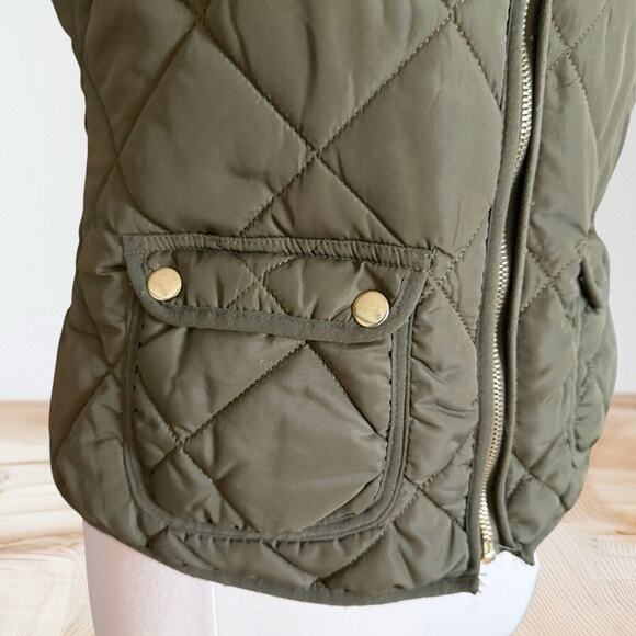 Love Tree Puffer Vest Sz M Womens Dark Olive Green Diamond Quilted Full Zip - Picture 2 of 9
